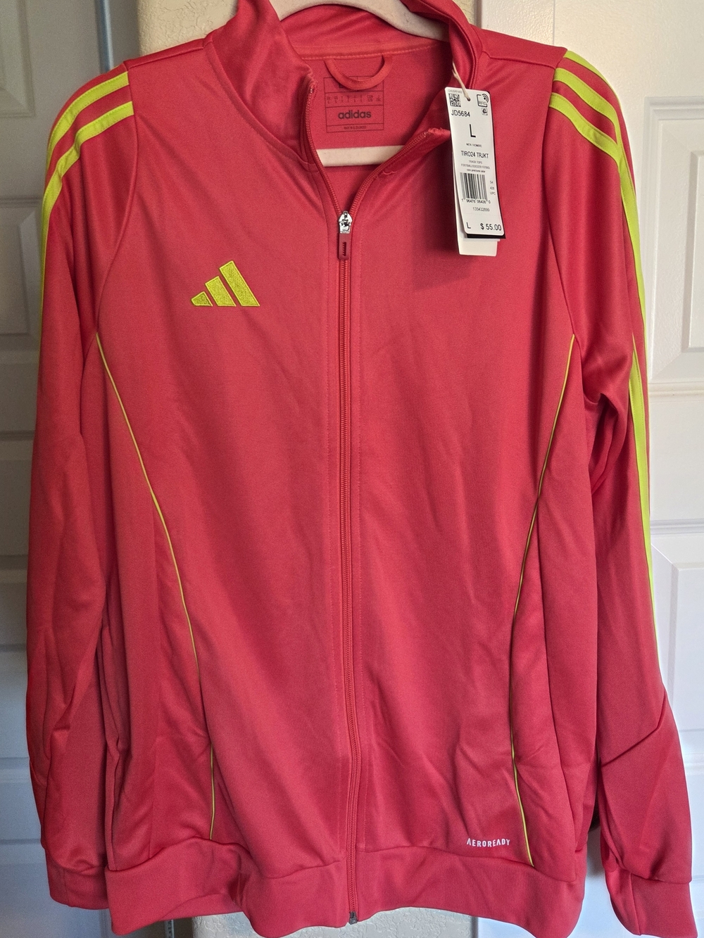 adidas Core Pink Track Jacket with Neon Yellow Stripe